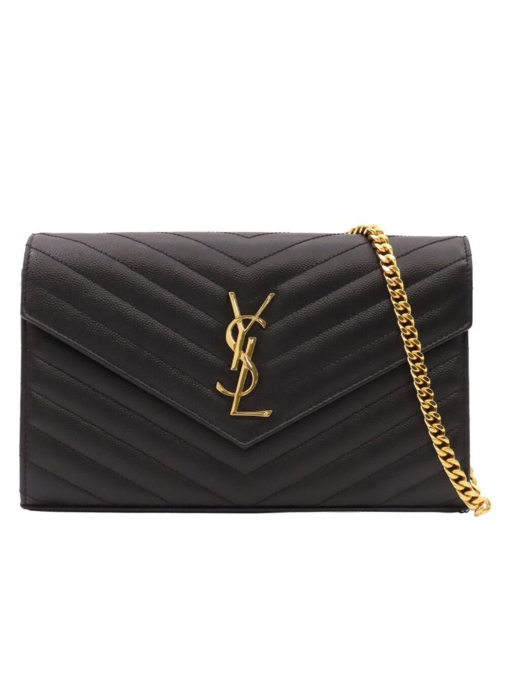 Saint Laurent Cassandra Chain Wallet Shoulder Bag Black Leather